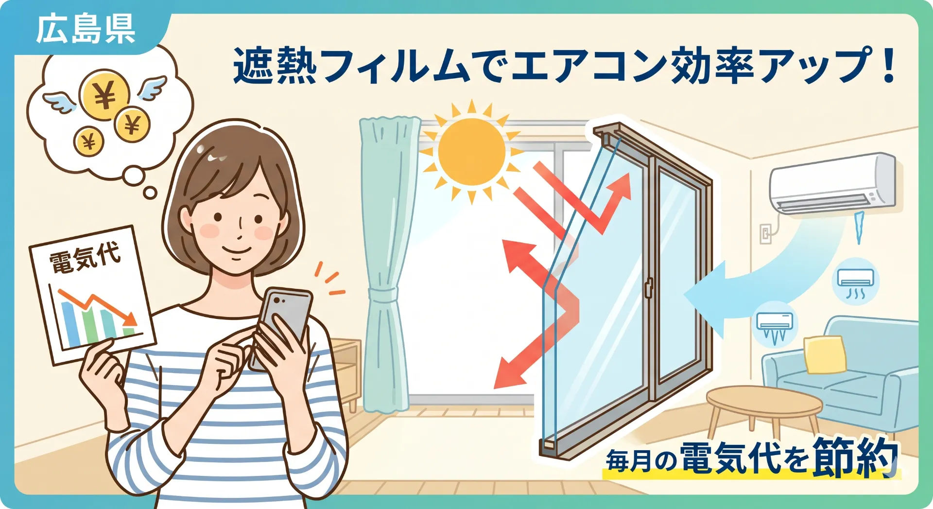 【広島】窓の暑さ対策は今が最適！遮熱フィルムの効果・費用・選び方をプロが徹底解説（節電・UVカット）